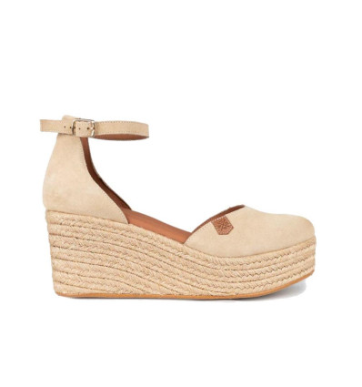 Cuña baja Popa Cantalar en serraje beige para mujer