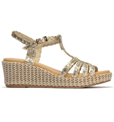 Sandalias con cuña Pitillos 10565 en oro para mujer